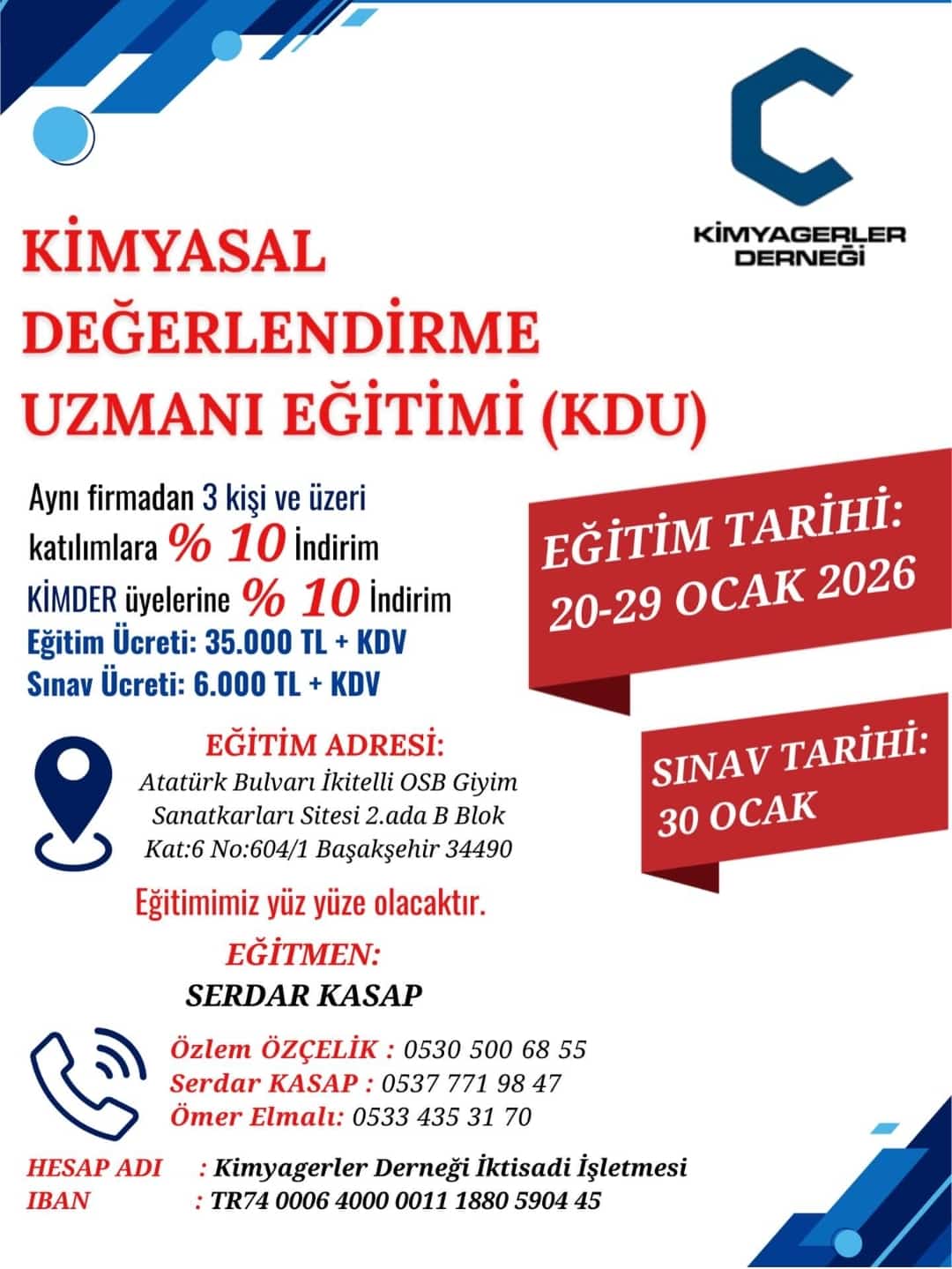 Kimyasal Değerlendirme Uzmanı (KDU) Eğitimi – Ocak 2026 – İstanbul