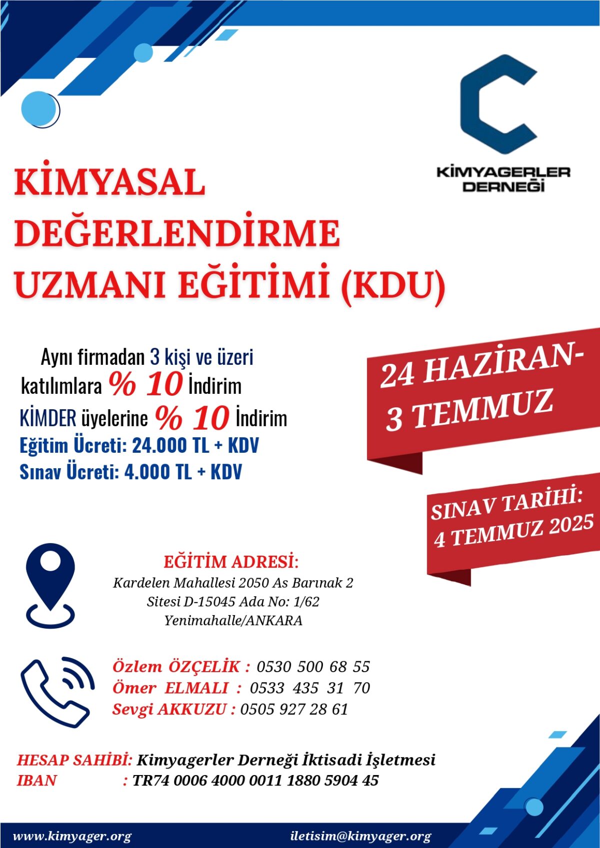 Kimyasal Değerlendirme Uzmanı (KDU) Eğitimi – Haziran 2025 – Ankara