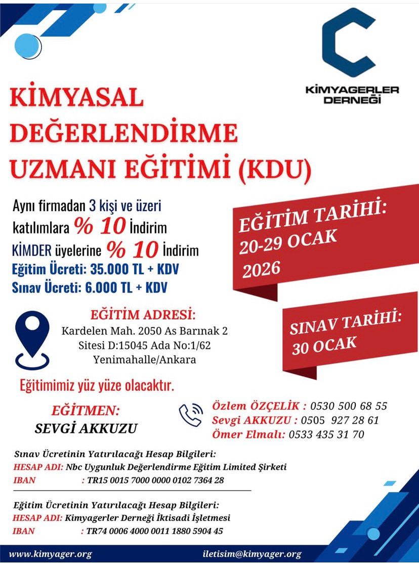Kimyasal Değerlendirme Uzmanı (KDU) Eğitimi – Ocak 2026 – Ankara