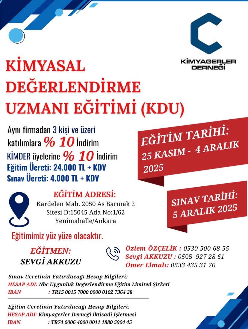 Kimyasal Değerlendirme Uzmanı (KDU) Eğitimi – Aralık 2025 – Ankara