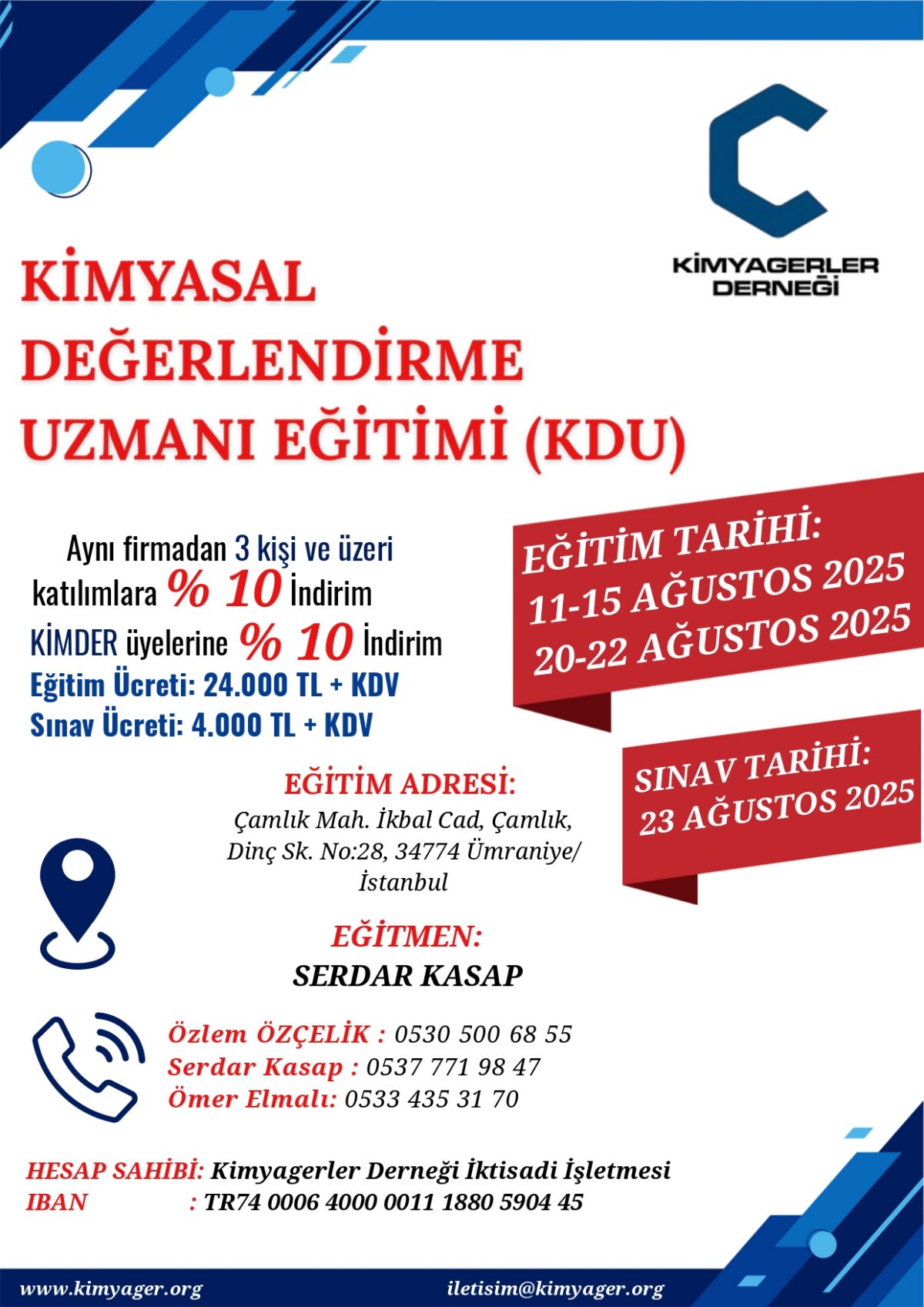 Kimyasal Değerlendirme Uzmanı (KDU) Eğitimi – Ağustos 2025 – İstanbul Anadolu