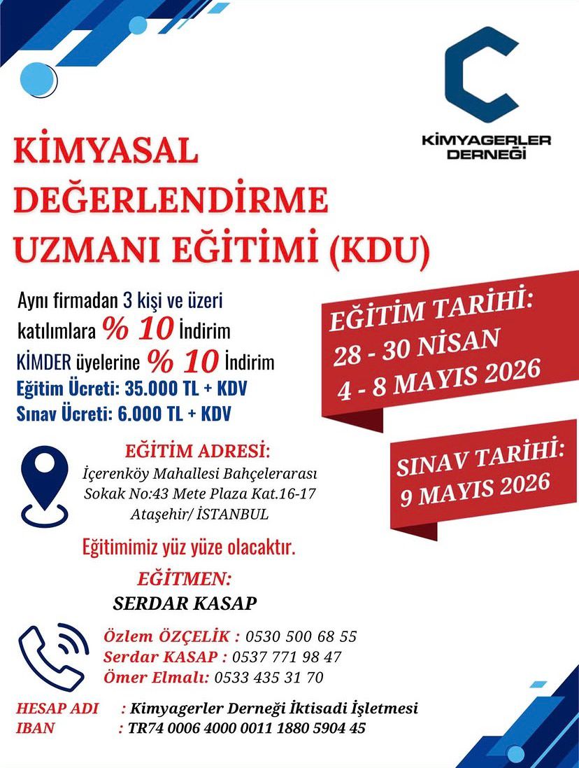 Kimyasal Değerlendirme Uzmanı (KDU) Eğitimi – Mayıs 2026 – İstanbul Anadolu