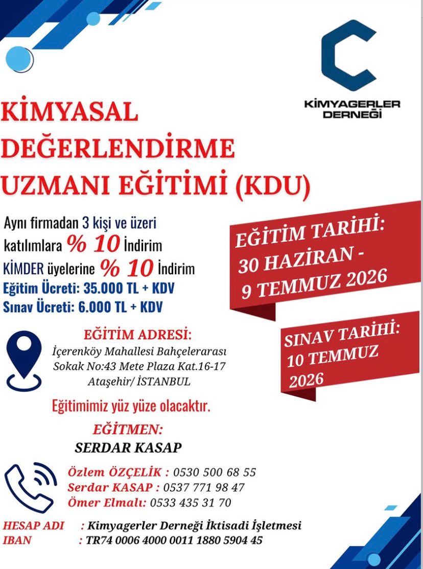 Kimyasal Değerlendirme Uzmanı (KDU) Eğitimi – Temmuz 2026 – İstanbul Anadolu